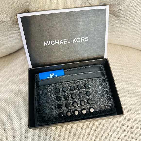 NEW Michael Kors MK Signature Jet Set Men Card Case w/ RFID Gunmetal Black NIB - Picture 7 of 9